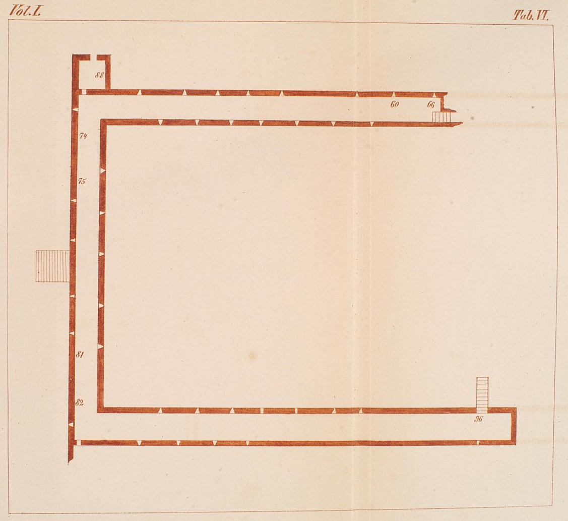 Villa of Diomedes. Plan of cellar by F. la Vega.showing find locations reported in PAH.
See Fiorelli G., 1860. Pompeianarum antiquitatum historia, Vol. 1: 1748 to 1818, Naples, Tab. IV, pp. 118-133, p. 156-160, p. 276-280. 